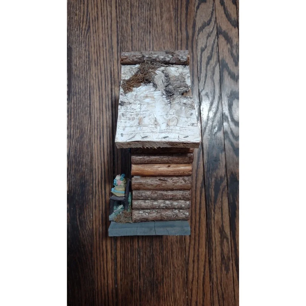 Rustic Log Cabin Decorative Birdhouse Faux Birch Roof Goblincore Garden Decor